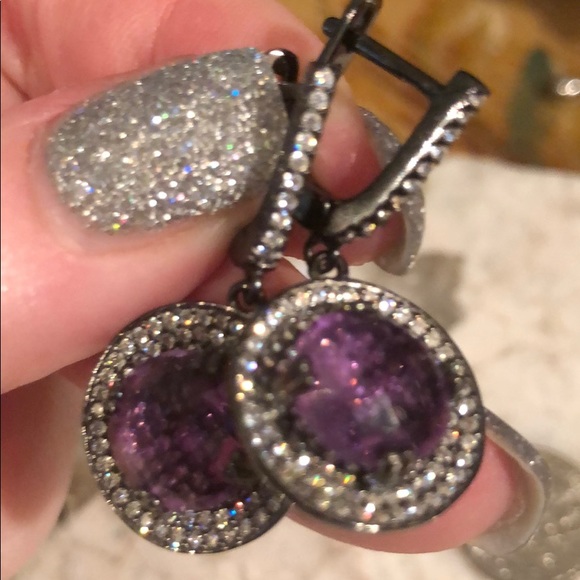 stunning amethyst CZ earrings Sterling Silver - Picture 2 of 7